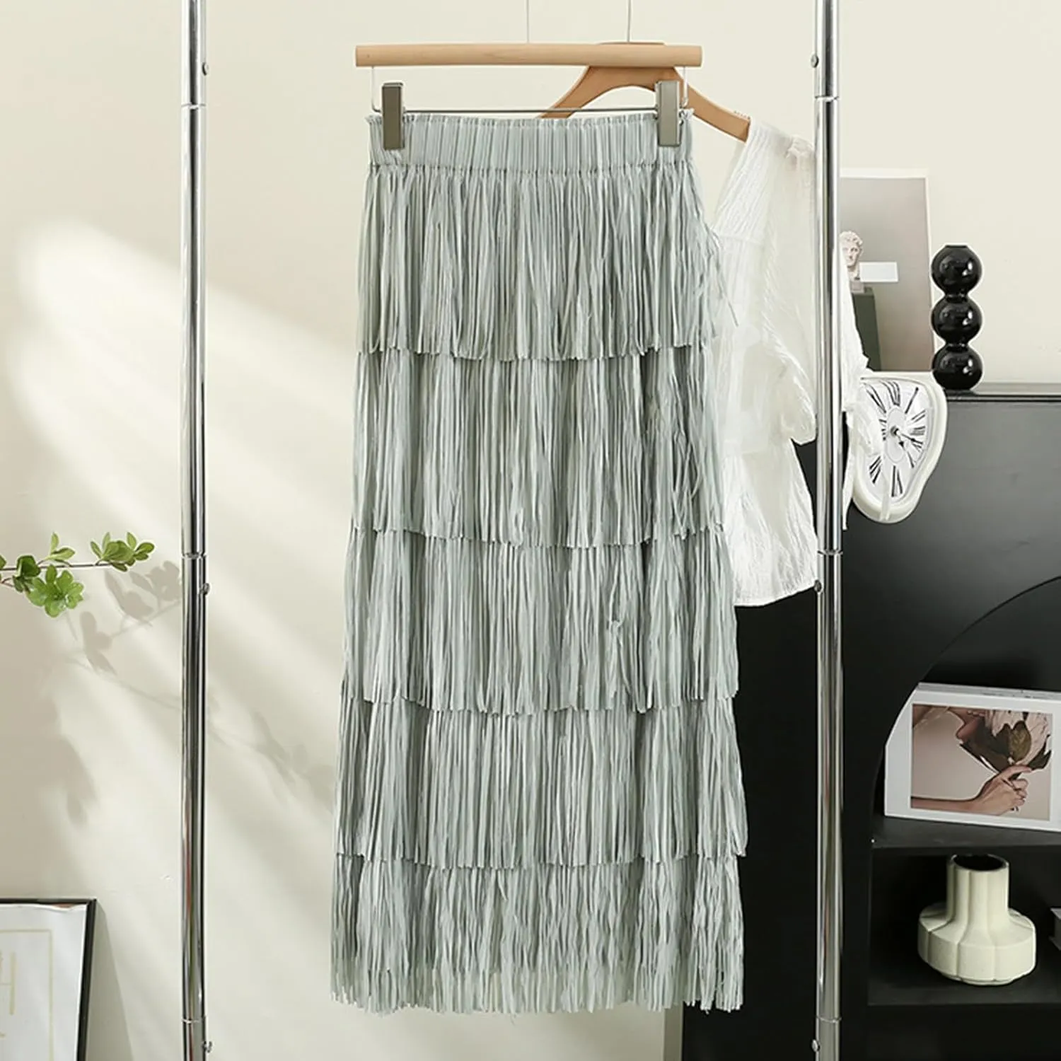 Women's Fringe High Waist Pencil Bodycon Skirts, Sexy Elegant Tassel Long Midi Skirt Summer Party Dance Skirts