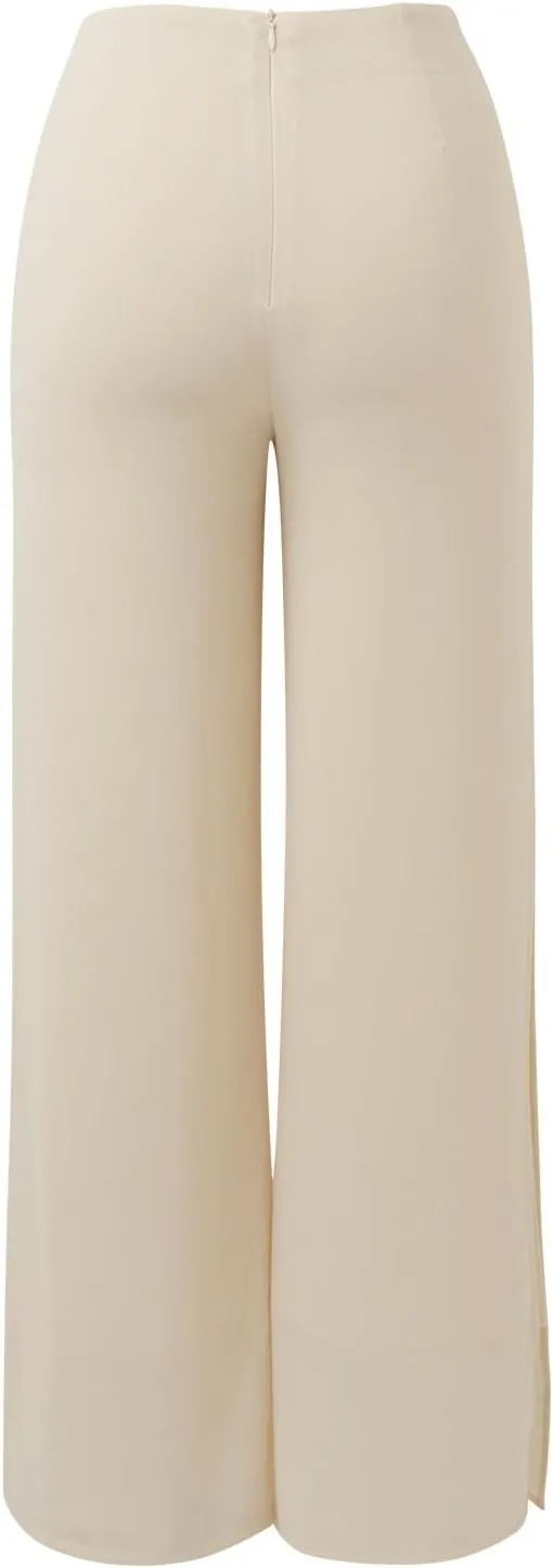 Women's Lightweight Chiffon High Elastic Waist Flowing Trousers Flared Straight Leg Women Wedding Capris Pants