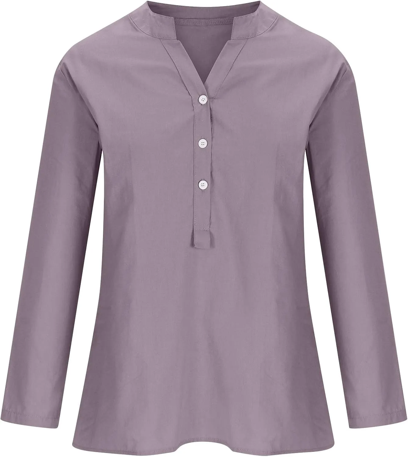 Womens Linen Tunics or Tops to Wear with Leggings V Neck Half Button up Long Sleeve Shirts