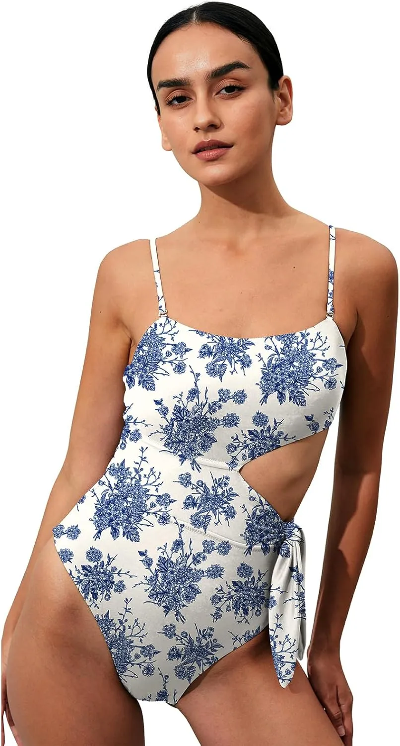 Women's One Piece Swimsuit Halter Ribbed Bathing Monokini Slimming Swimwear