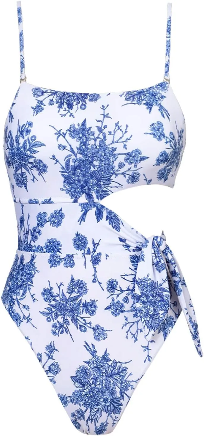 Women's One Piece Swimsuit Halter Ribbed Bathing Monokini Slimming Swimwear