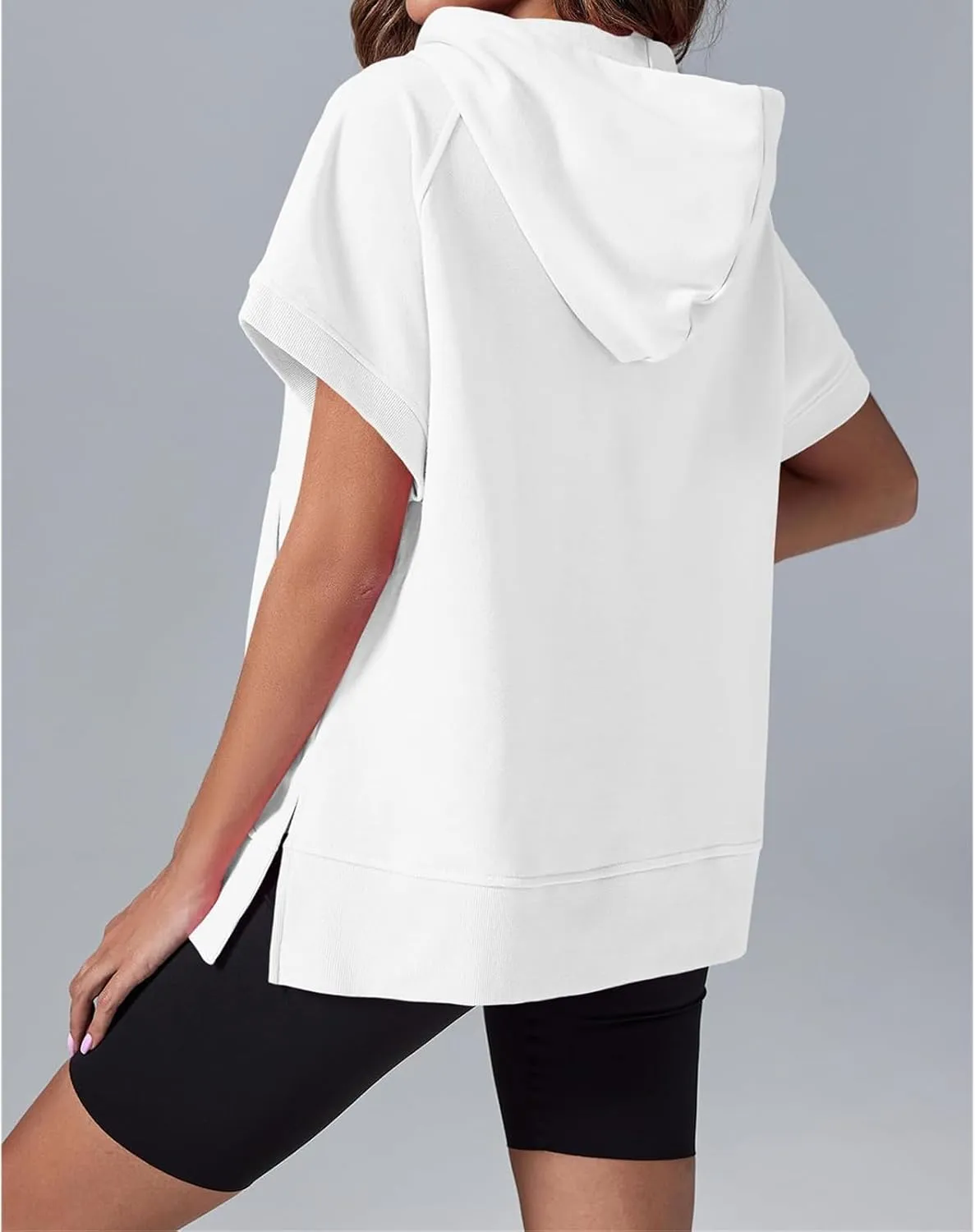 Womens Oversized Half Zip Hoodies Short Sleeve Sweatshirts Casual Loose Fit Shirts Summer Pullover Tops with Pockets