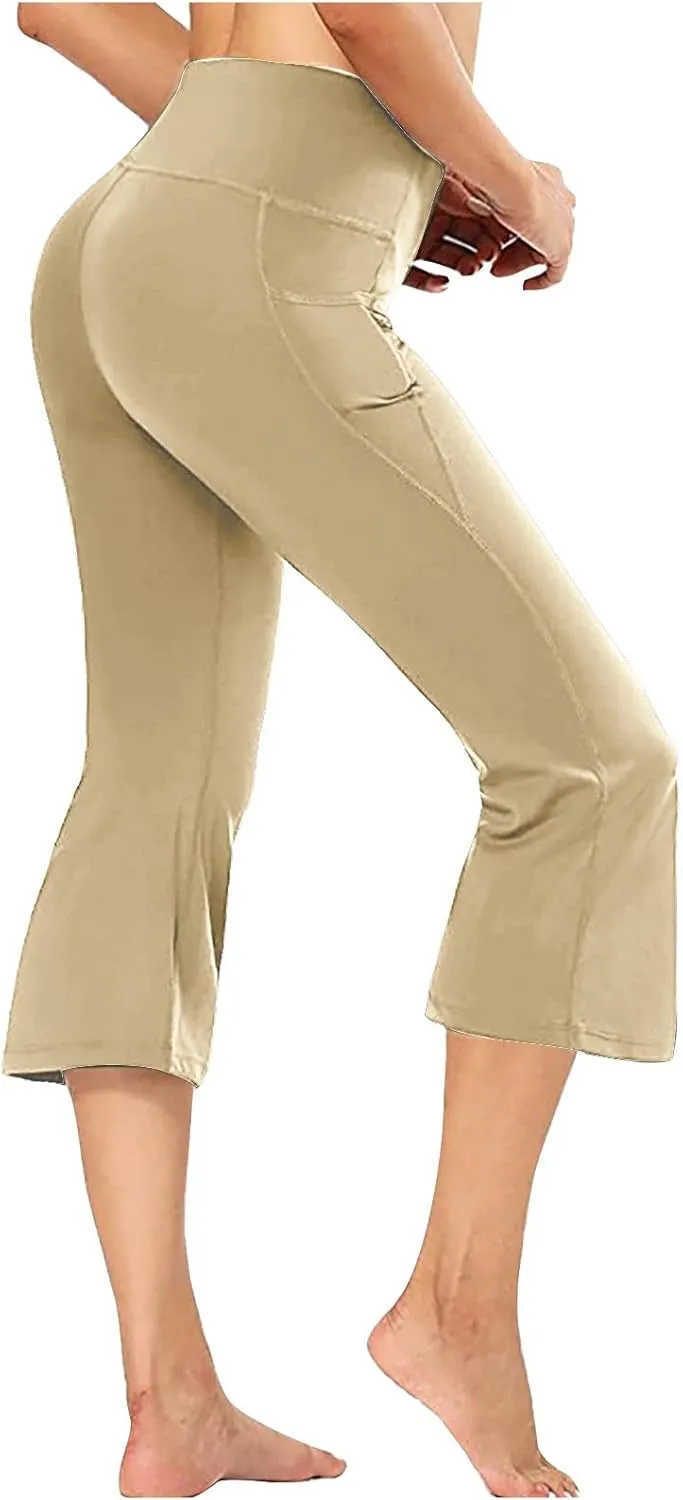 Womens Pants for Women Workout Gym Yoga High Cut Flared Wide Leg Plain Boot Cut Leg Summer Fall 2025