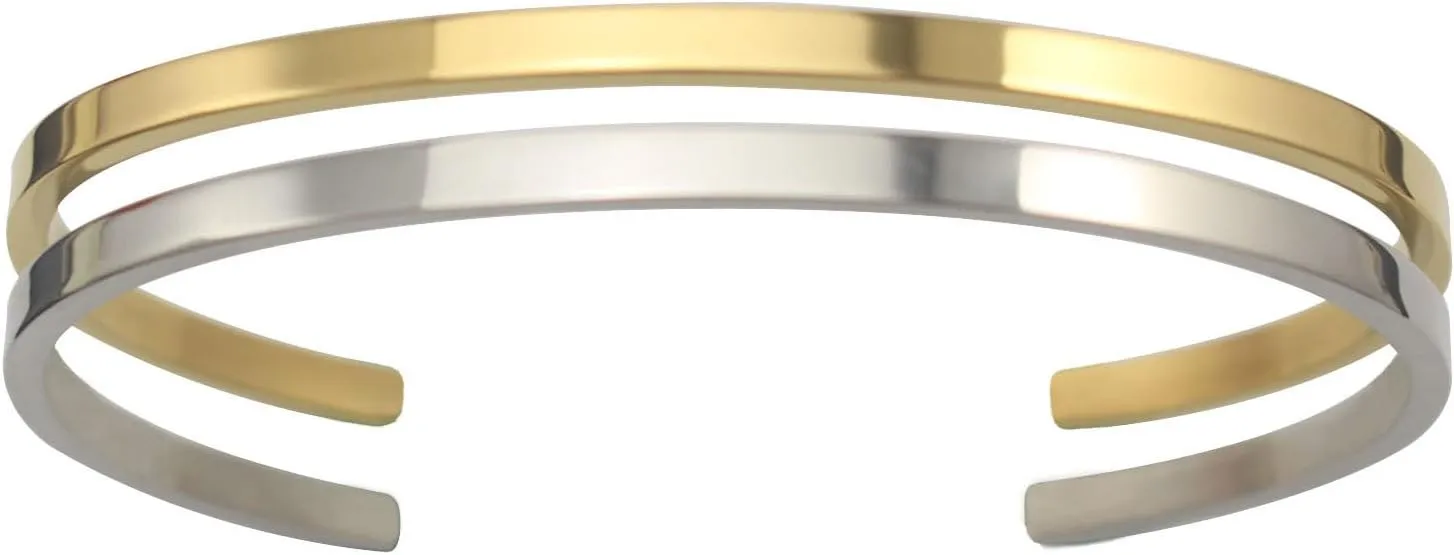 Women's Polished 316L Stainless Steel Silver Flat Bangle Cuff Bracelet