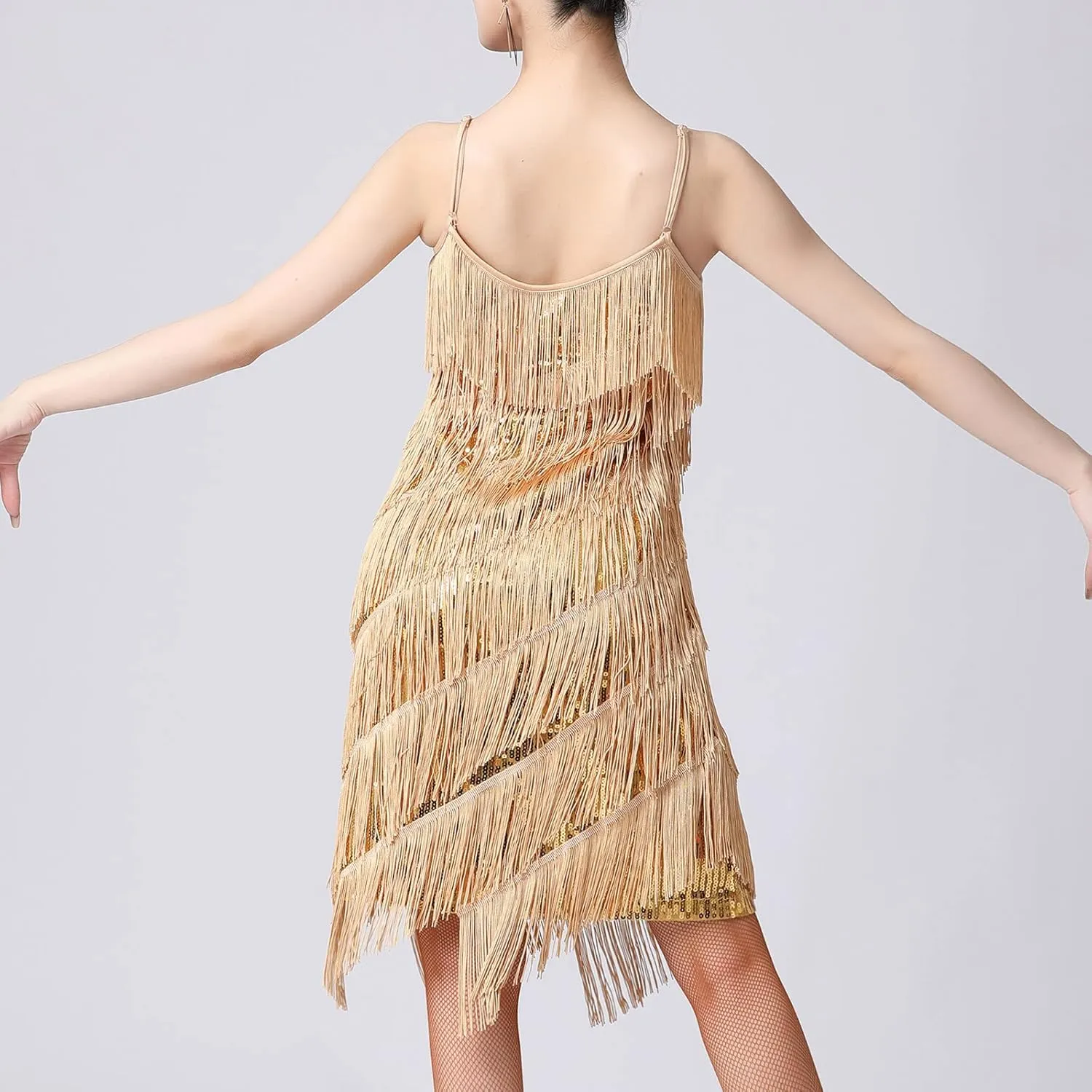 Womens Sequin Tassel Fringe Party Dress Sleeveless Sparkly Spaghetti Straps Flapper Dresses Cocktail Mini Dresses