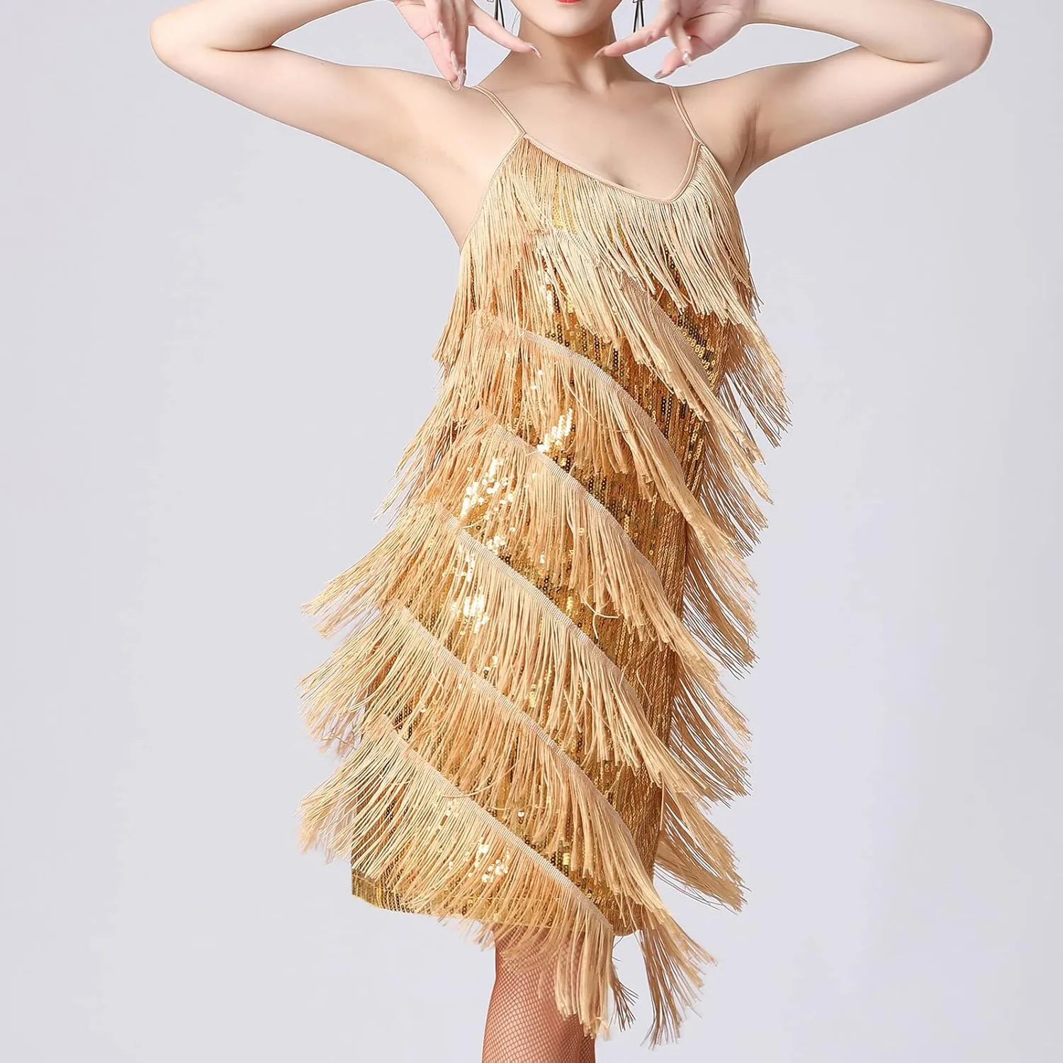 Womens Sequin Tassel Fringe Party Dress Sleeveless Sparkly Spaghetti Straps Flapper Dresses Cocktail Mini Dresses
