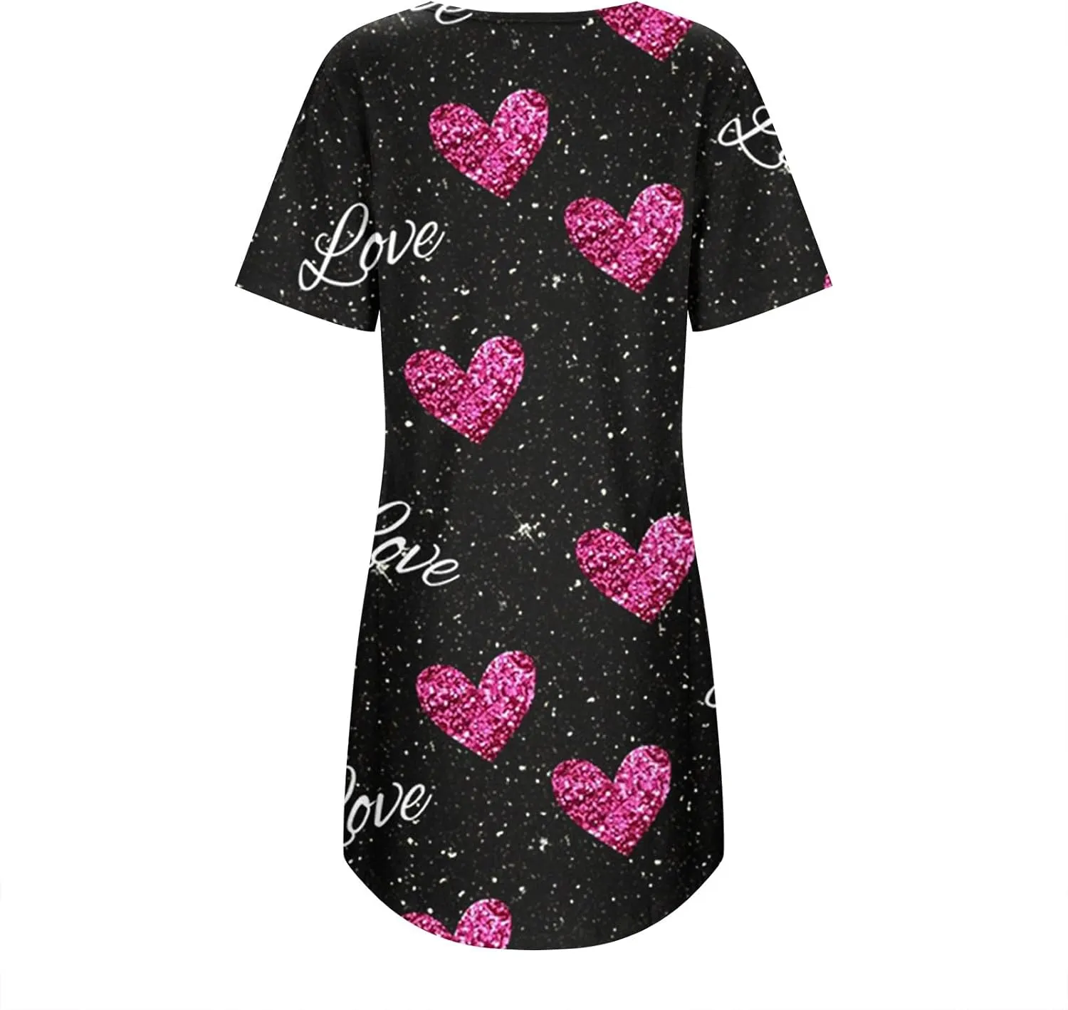 Womens Short Sleeves Nightgowns Heart Printed Crew Neck Sleepshirts Loose Sleepwear Sleepdress Casual Nightshirts S-2XL