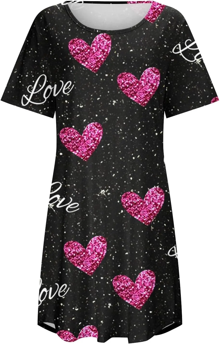 Womens Short Sleeves Nightgowns Heart Printed Crew Neck Sleepshirts Loose Sleepwear Sleepdress Casual Nightshirts S-2XL