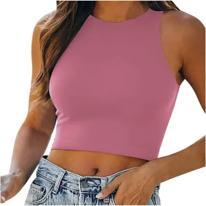 Women's Sleeveless Halter Neck Casual Basic Tank Crop Tops Tank Tops for Women Workout Athletic Yoga Going Out Tops