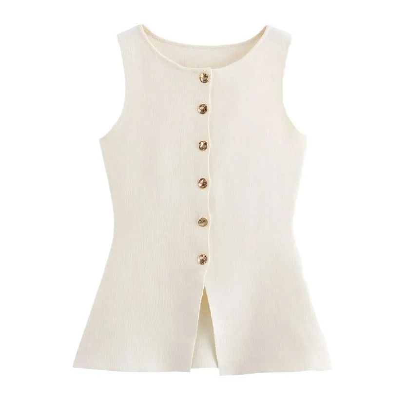 Women's Sleeveless Knitted Breasted Top