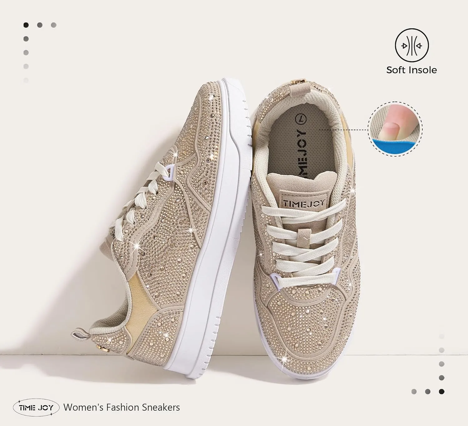 Women's Sparkly Rhinestone Sneakers Comfortable Athletic Glitter Platform Tennis Shoes for Casual, Gym & Fashion Outfits