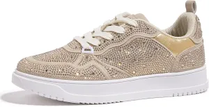 Women's Sparkly Rhinestone Sneakers Comfortable Athletic Glitter Platform Tennis Shoes for Casual, Gym & Fashion Outfits