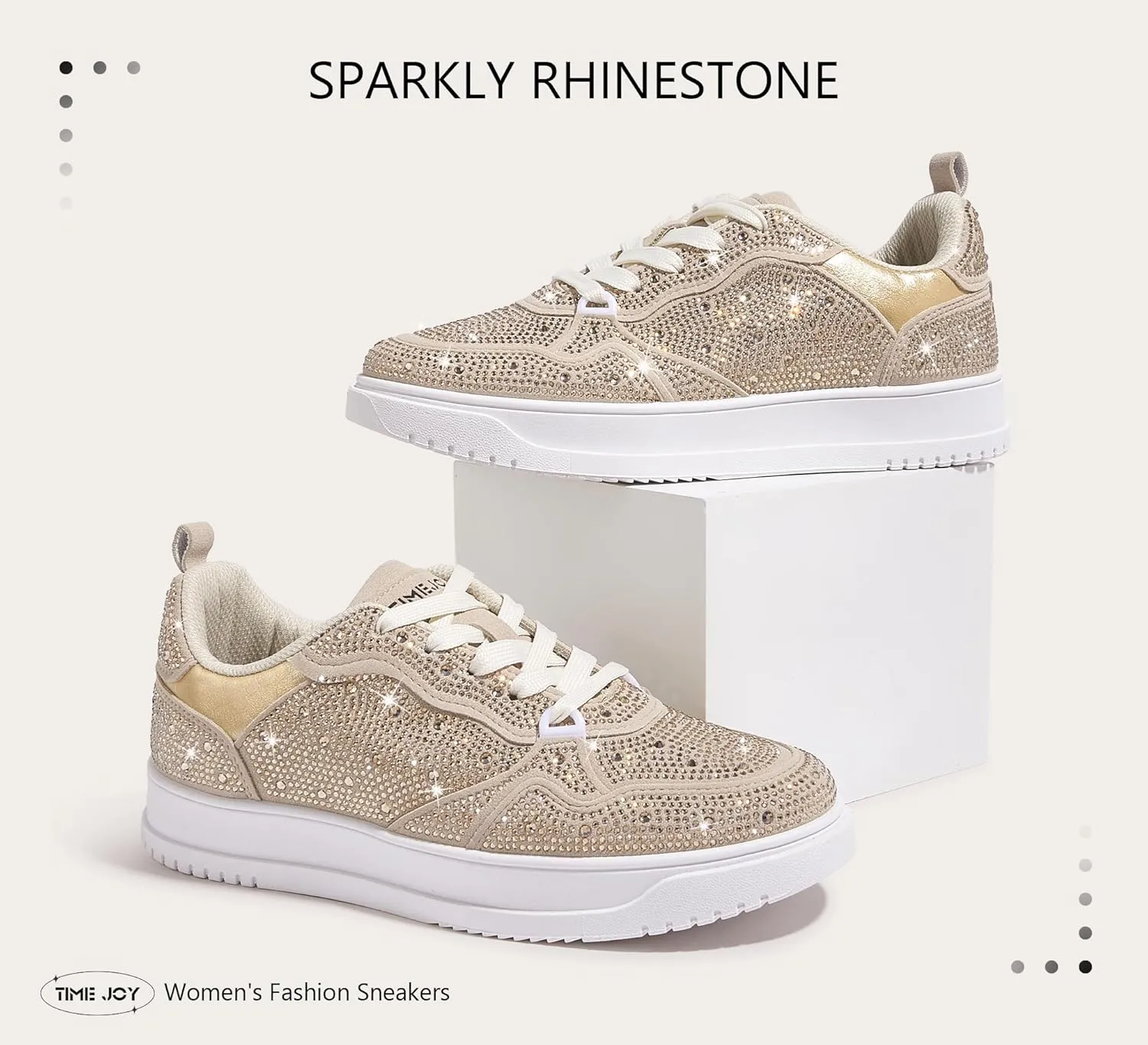 Women's Sparkly Rhinestone Sneakers Comfortable Athletic Glitter Platform Tennis Shoes for Casual, Gym & Fashion Outfits