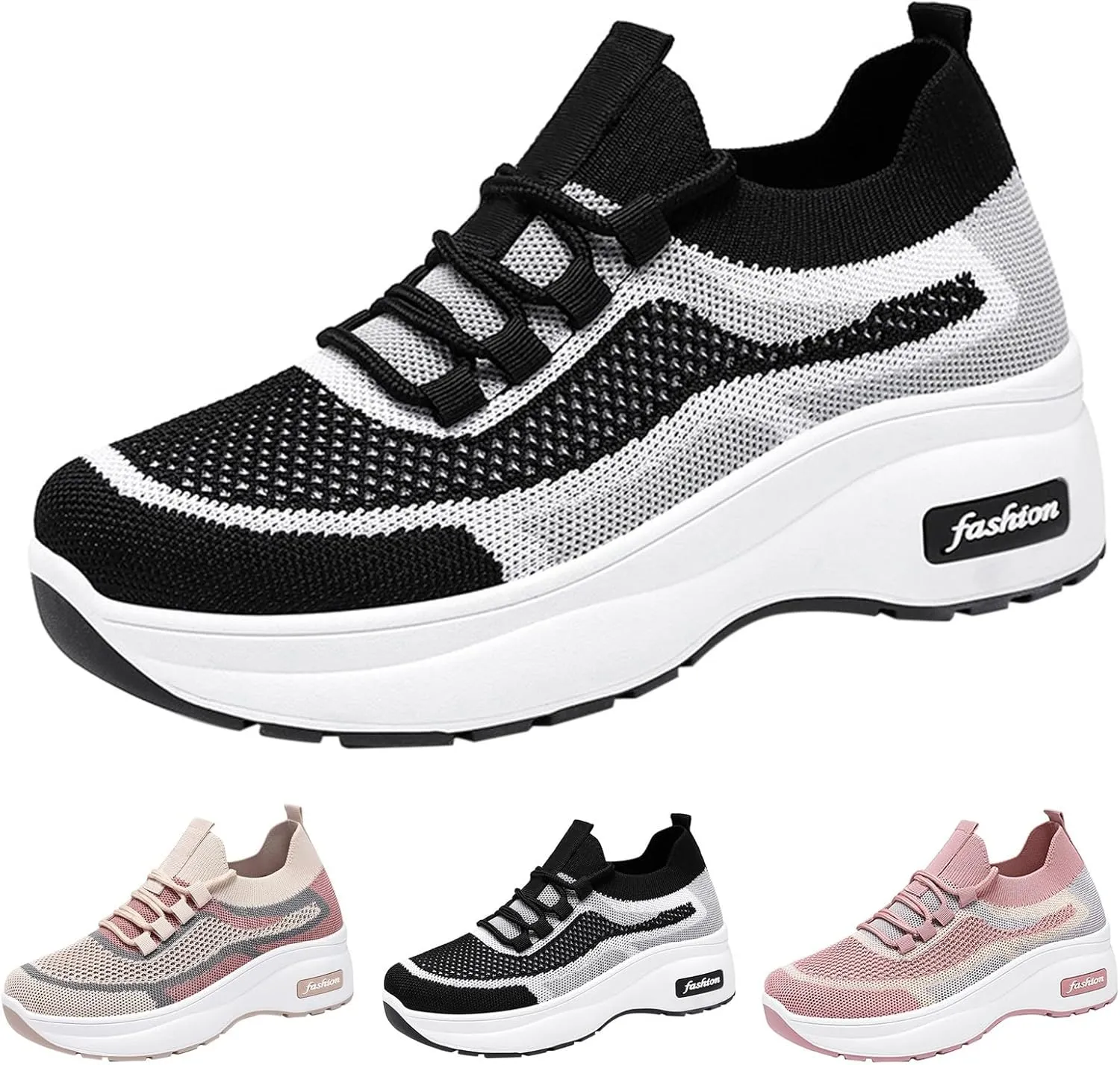 Women's Spring and Autumn Thick Soled Casual Height Enhancing Mesh Breathable Orthopedic Lace up Casual Shoes in Leather