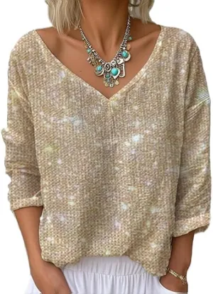 Women's Spring Long Sleeve Tops Vintage Boho Floral Print V Neck T Shirts Artistic Tees