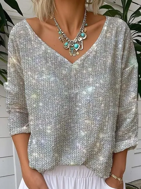 Women's Spring Long Sleeve Tops Vintage Boho Floral Print V Neck T Shirts Artistic Tees
