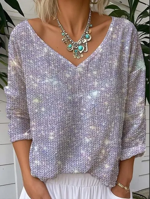 Women's Spring Long Sleeve Tops Vintage Boho Floral Print V Neck T Shirts Artistic Tees