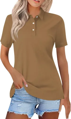 Womens Summer Tops Fashion Dressy Casual Short Sleeve Button Down Collared Polo T-Shirts Loose Fit Blouses