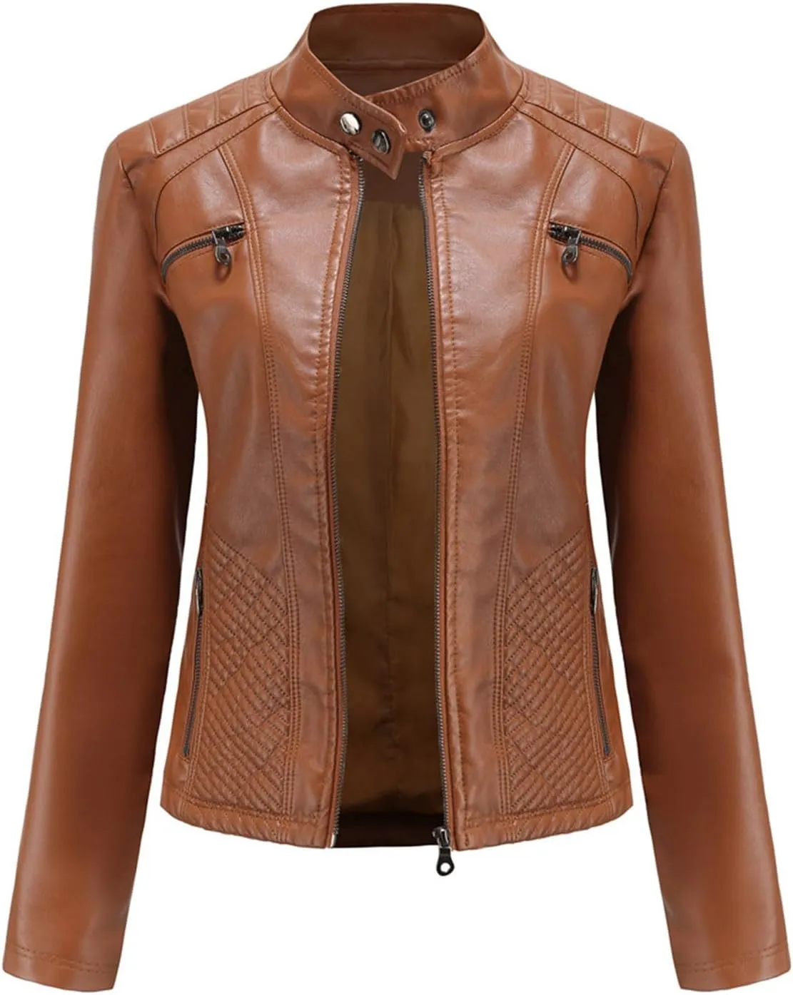 Women's The Classic Faux Leather Moto Jacket Faux Leather Zip Up Short Jacket Vegan Jackets Moto Biker Motocycle Coat
