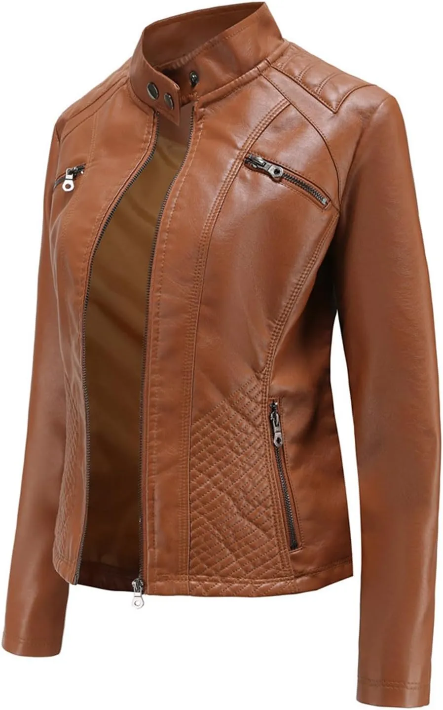 Women's The Classic Faux Leather Moto Jacket Faux Leather Zip Up Short Jacket Vegan Jackets Moto Biker Motocycle Coat