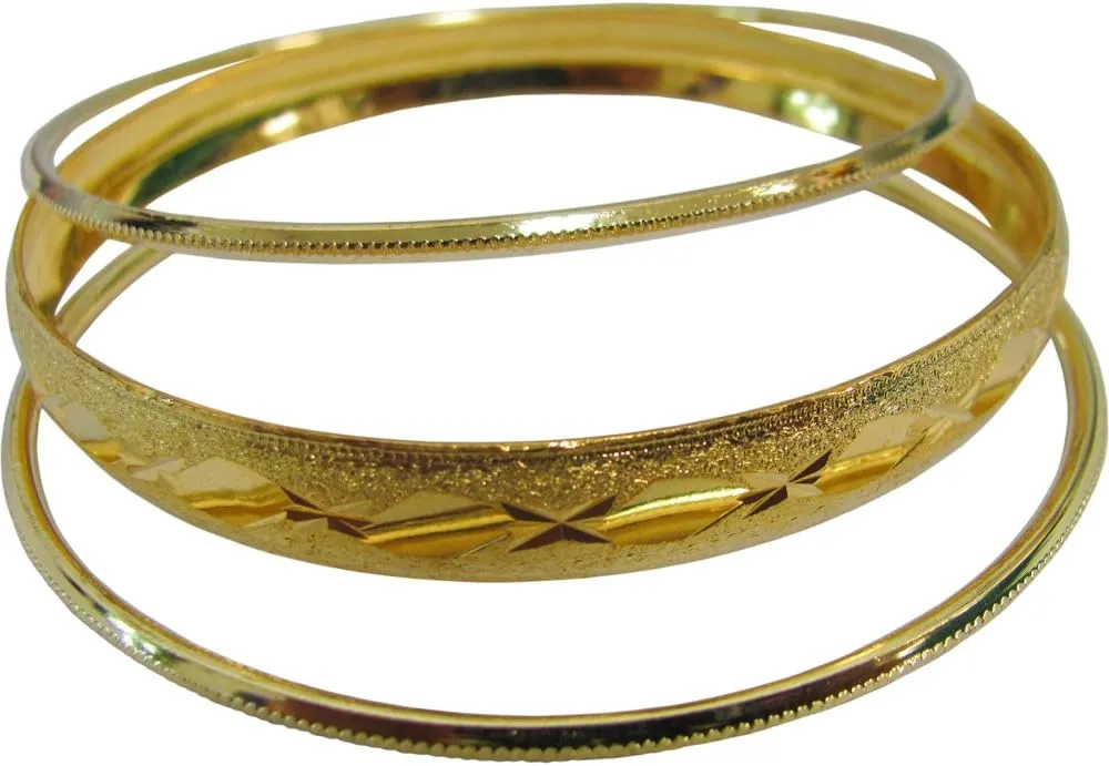 Women's Traditional Indian Sparkling Gold-Toned Brass Stacked Ethnic Bangle Bracelet Three Piece Set