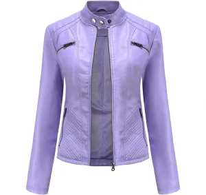 Women's Trendy Faux Leather Jacket Moto Short Jacket Fashion PU Jacket Coat Long Sleeve Zip Up Moto Biker Jackets