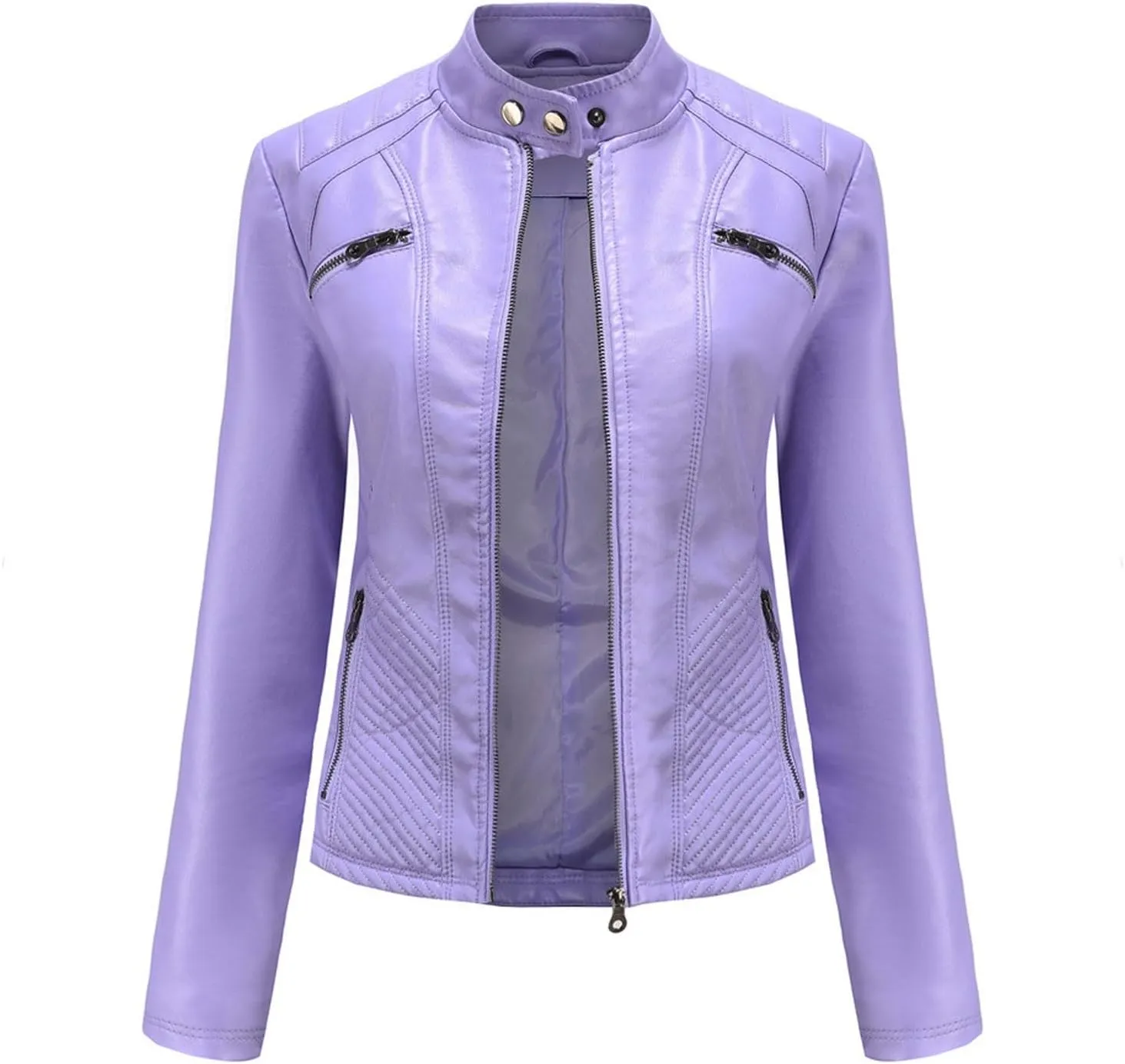 Women's Trendy Faux Leather Jacket Moto Short Jacket Fashion PU Jacket Coat Long Sleeve Zip Up Moto Biker Jackets
