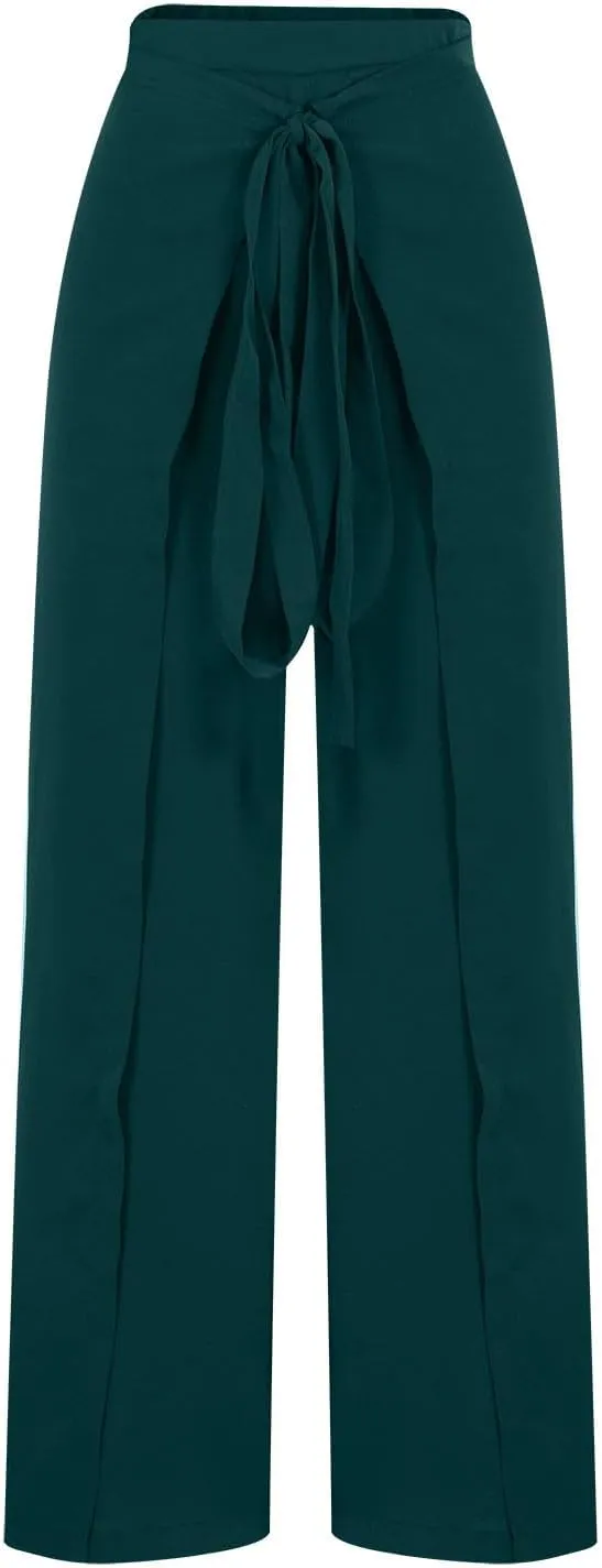 Womens Wide Leg Pants Yoga Flowy Split Palazzo Pants Tie Front Wrap Trousers Beach Cover Up Casual Lounge Boho Pants