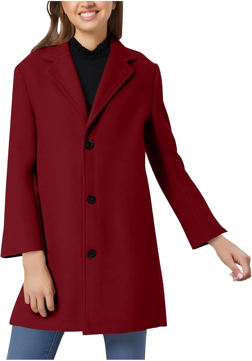Women's Winter Wool Blend Pea Coat Single Breasted Casual Trench Coats Overcoat Long Elegant Coats Slim Fit Jackets