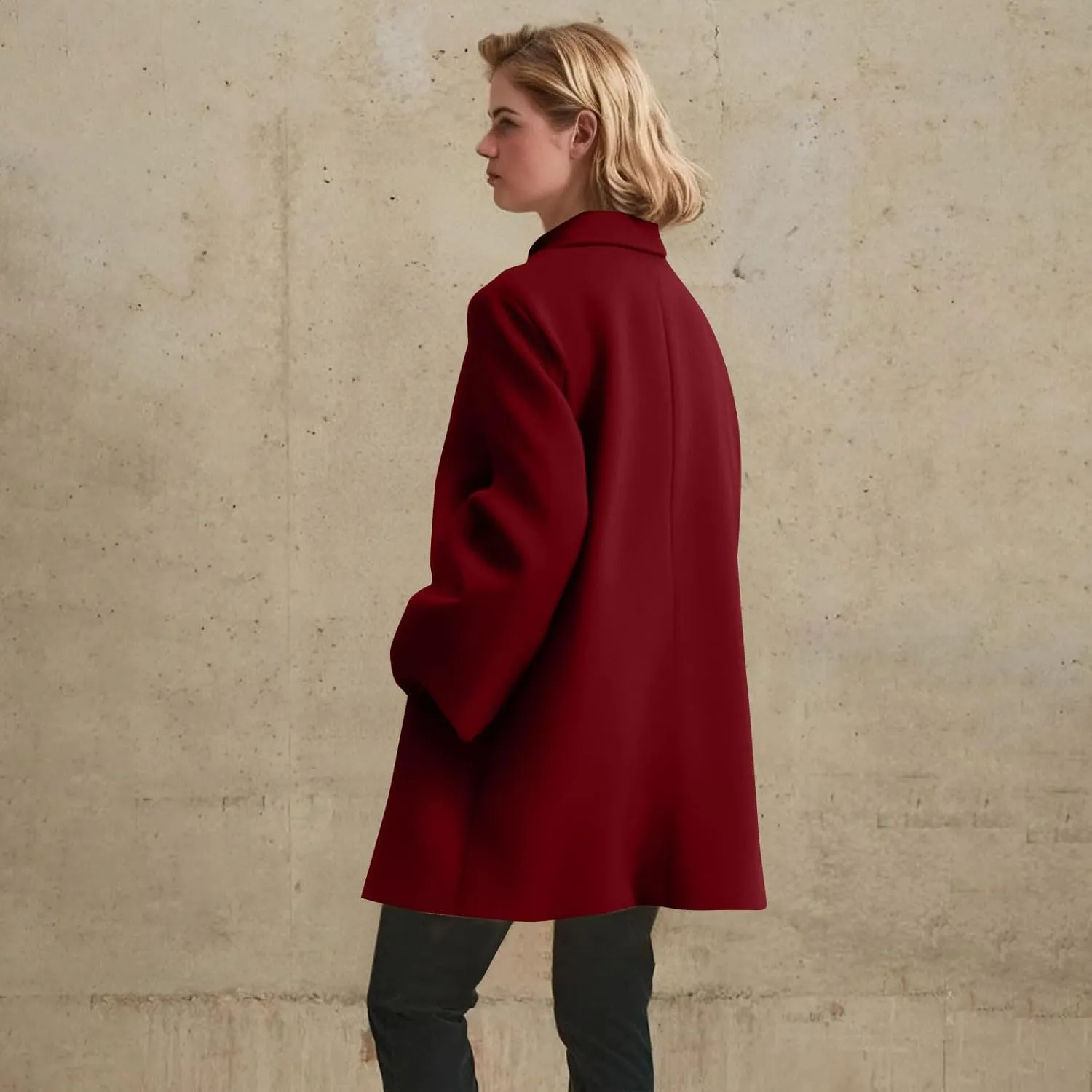 Women's Winter Wool Blend Pea Coat Single Breasted Casual Trench Coats Overcoat Long Elegant Coats Slim Fit Jackets