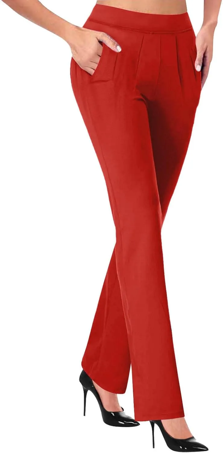 Womens Work Trousers Stretch Bootleg Trouser High Waist Flared Pants Bootcut Yoga Pants Wide Leg Business Trousers