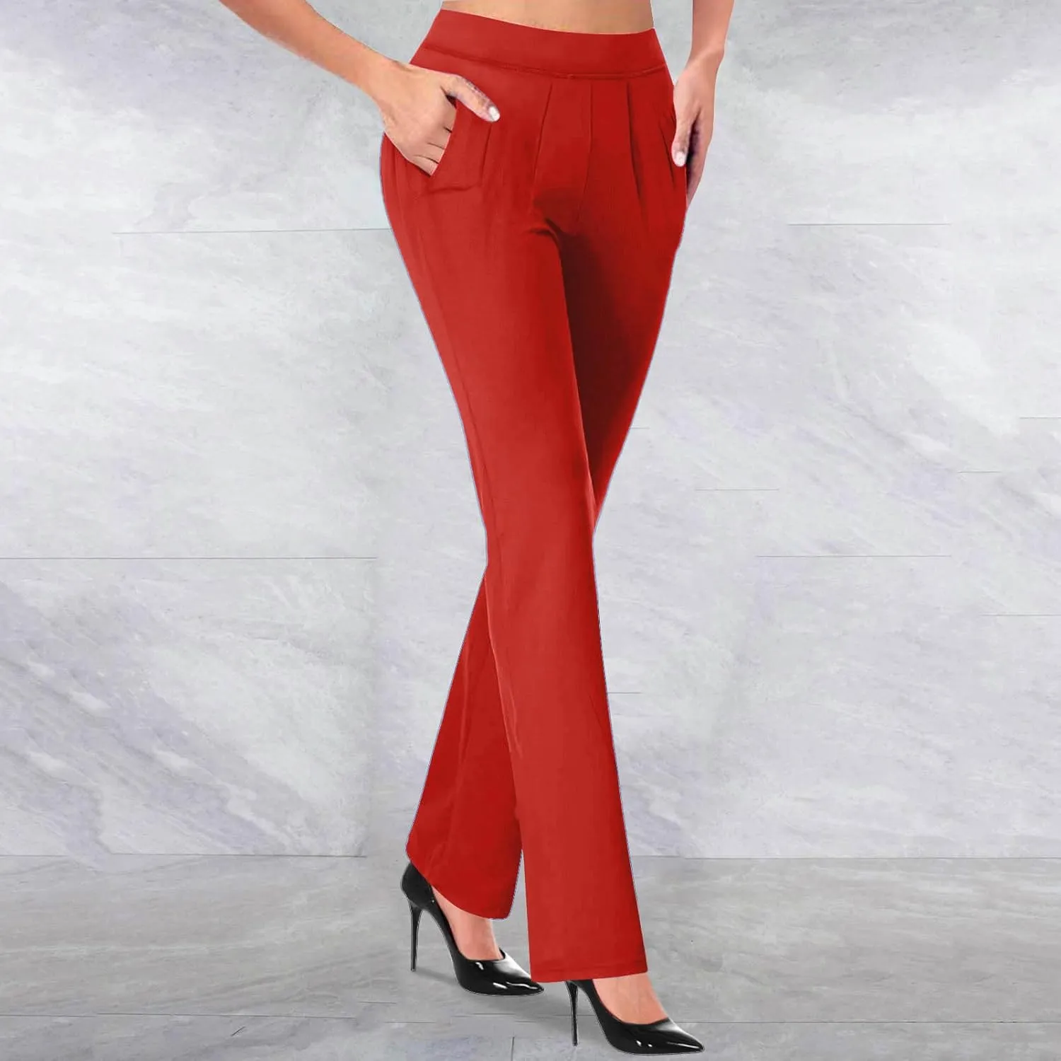Womens Work Trousers Stretch Bootleg Trouser High Waist Flared Pants Bootcut Yoga Pants Wide Leg Business Trousers