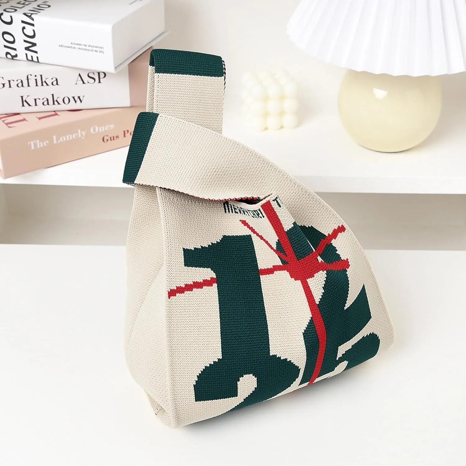 Women's Wristlet Handbag Small Knotted Bag Purse Knit Tote Bag for Christmas