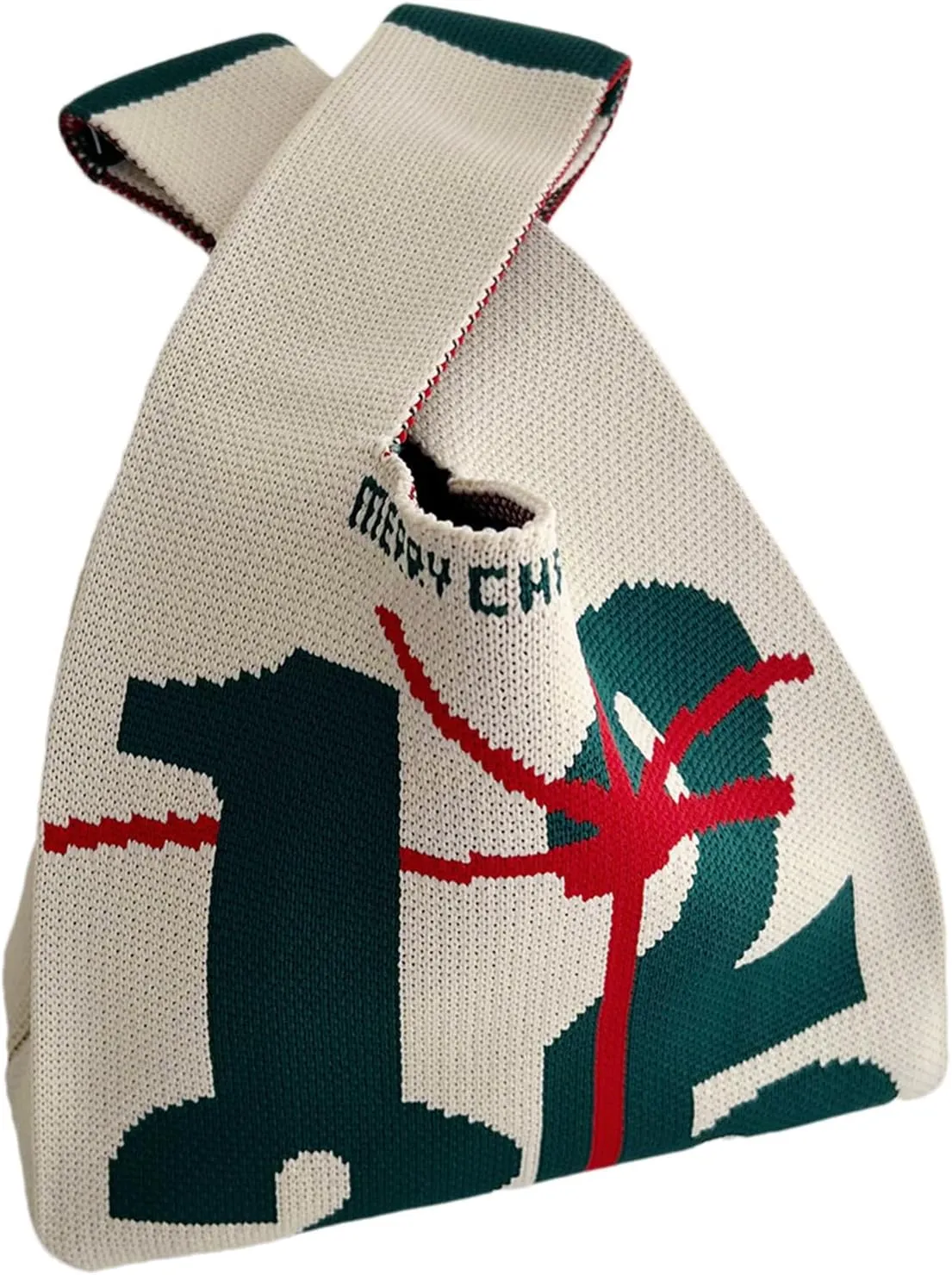 Women's Wristlet Handbag Small Knotted Bag Purse Knit Tote Bag for Christmas