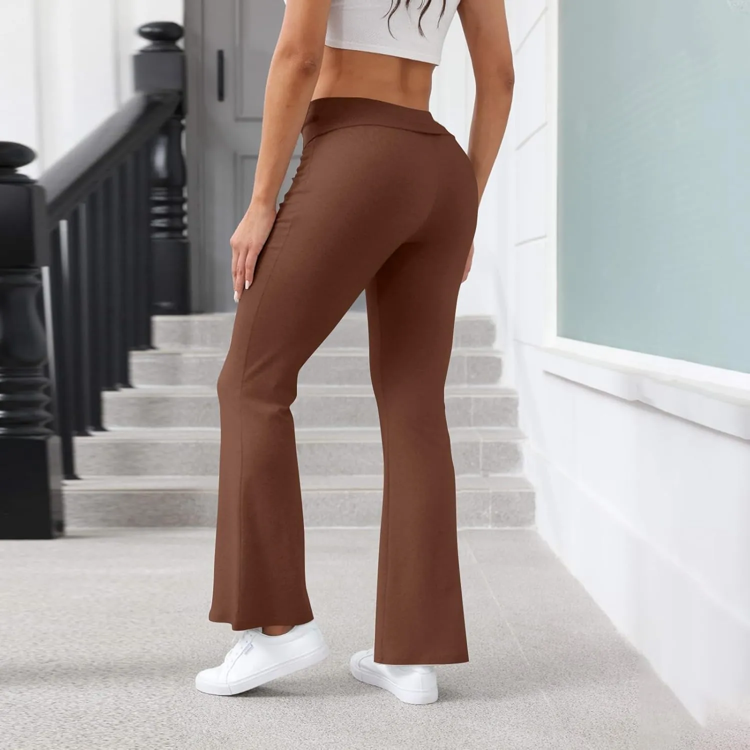 Work Pants Women, High Waisted Yoga Summer Pants Flare Elastic Waist Stretchy Leggings Tummy Control Trousers