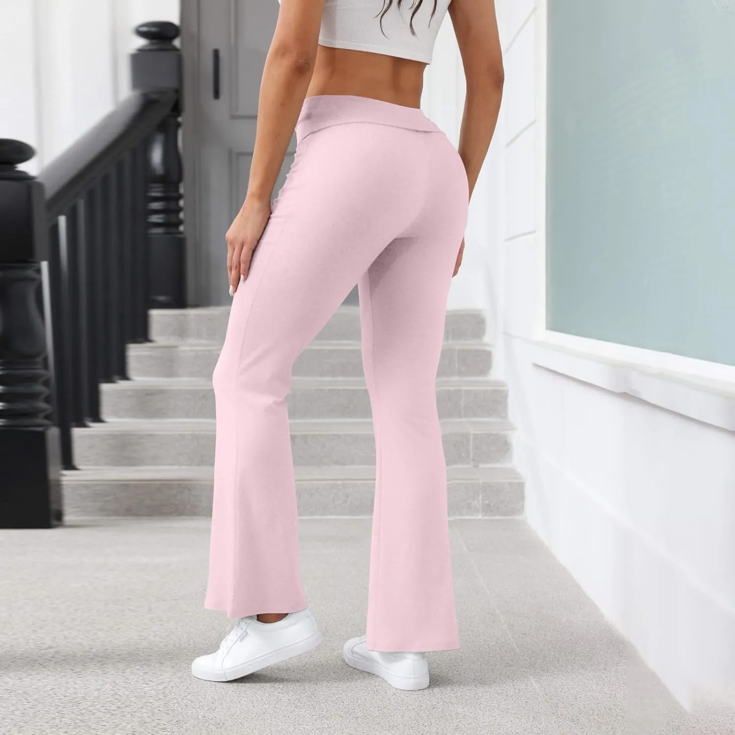 Work Pants Women, High Waisted Yoga Summer Pants Flare Elastic Waist Stretchy Leggings Tummy Control Trousers
