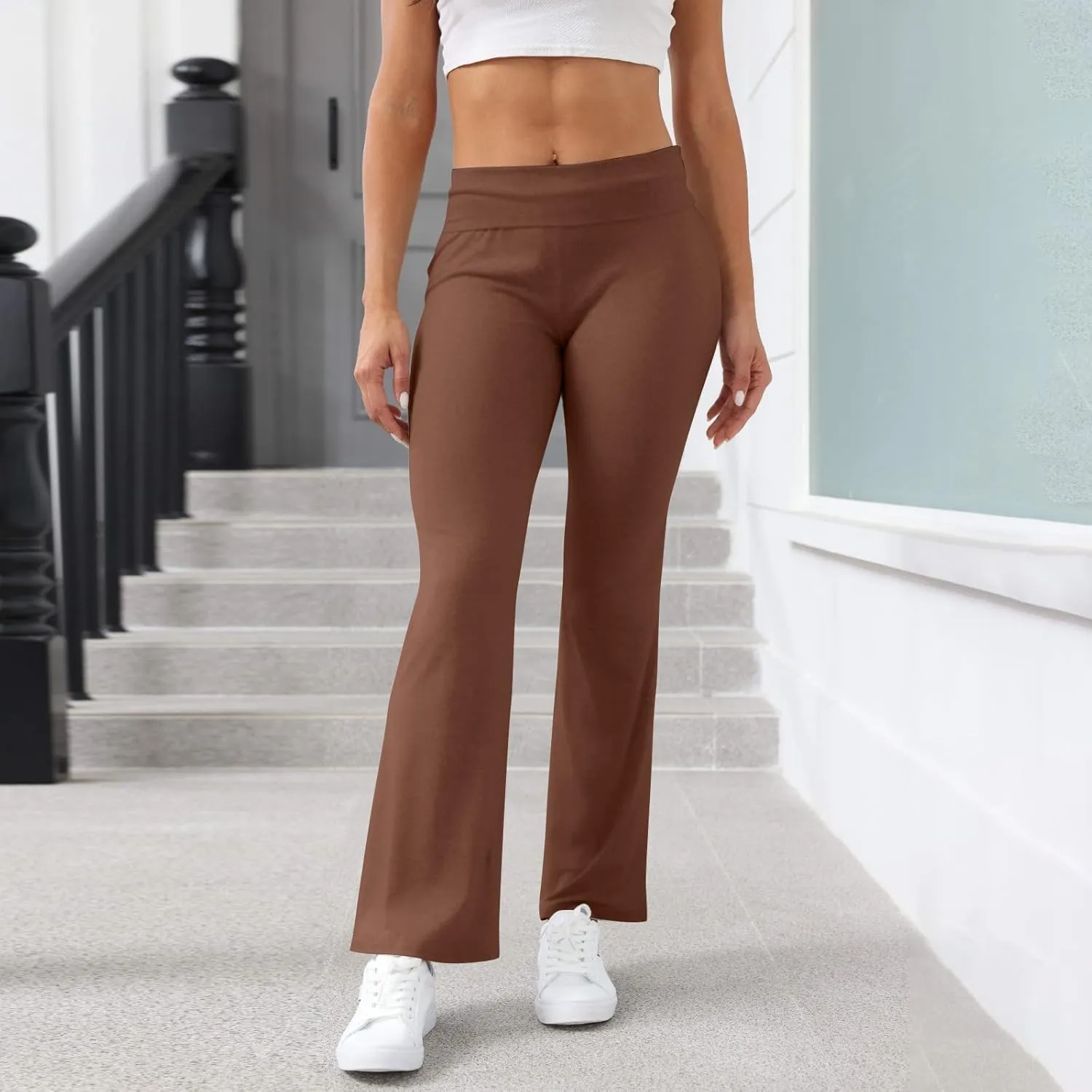 Work Pants Women, High Waisted Yoga Summer Pants Flare Elastic Waist Stretchy Leggings Tummy Control Trousers