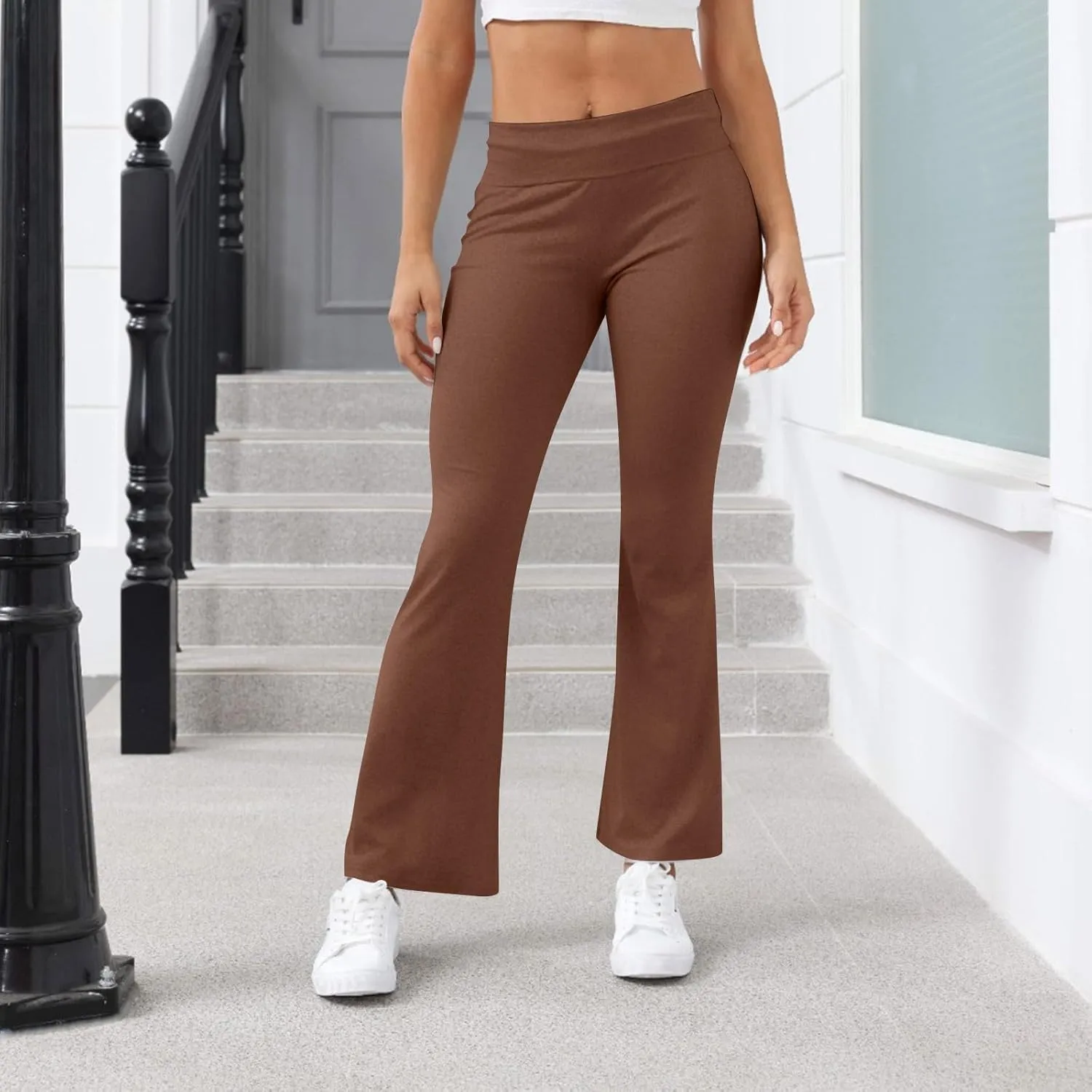 Work Pants Women, High Waisted Yoga Summer Pants Flare Elastic Waist Stretchy Leggings Tummy Control Trousers