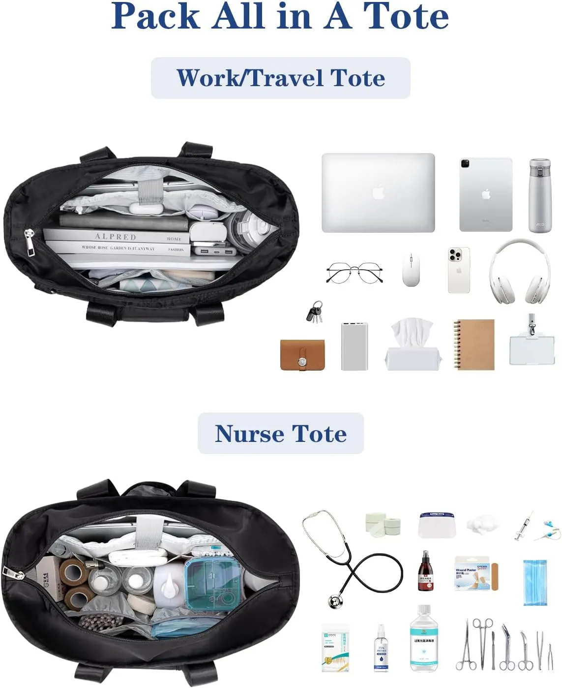 Work Tote Bag for Women with 15.6 Inch Laptop Compartment Quilted Nurse Bag for Work with Shoulder Strap