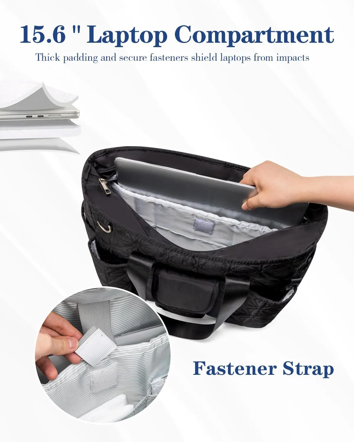 Work Tote Bag for Women with 15.6 Inch Laptop Compartment Quilted Nurse Bag for Work with Shoulder Strap