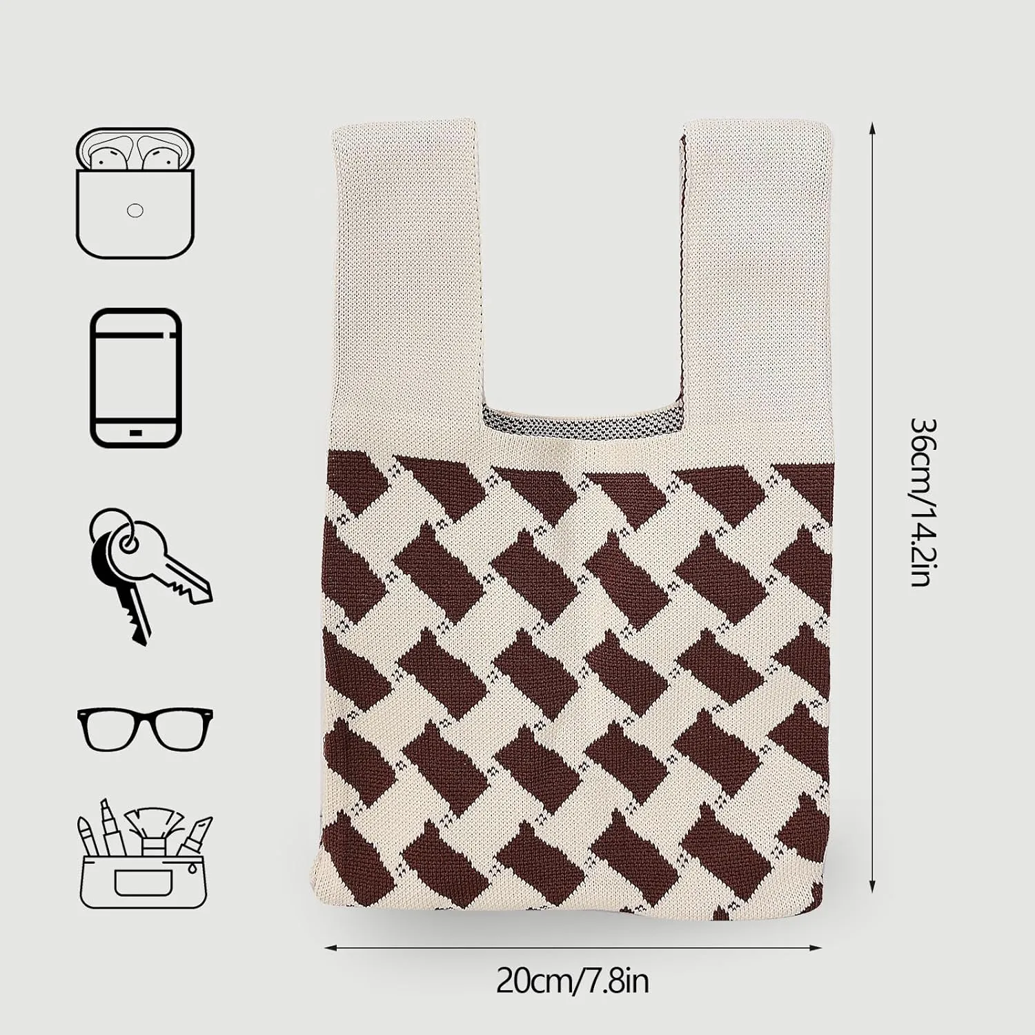 Wrist Knot Tote Bag Pouch Portable Knit Purse Crochet Bag, Mini Cute Wristlet Handbag for Women