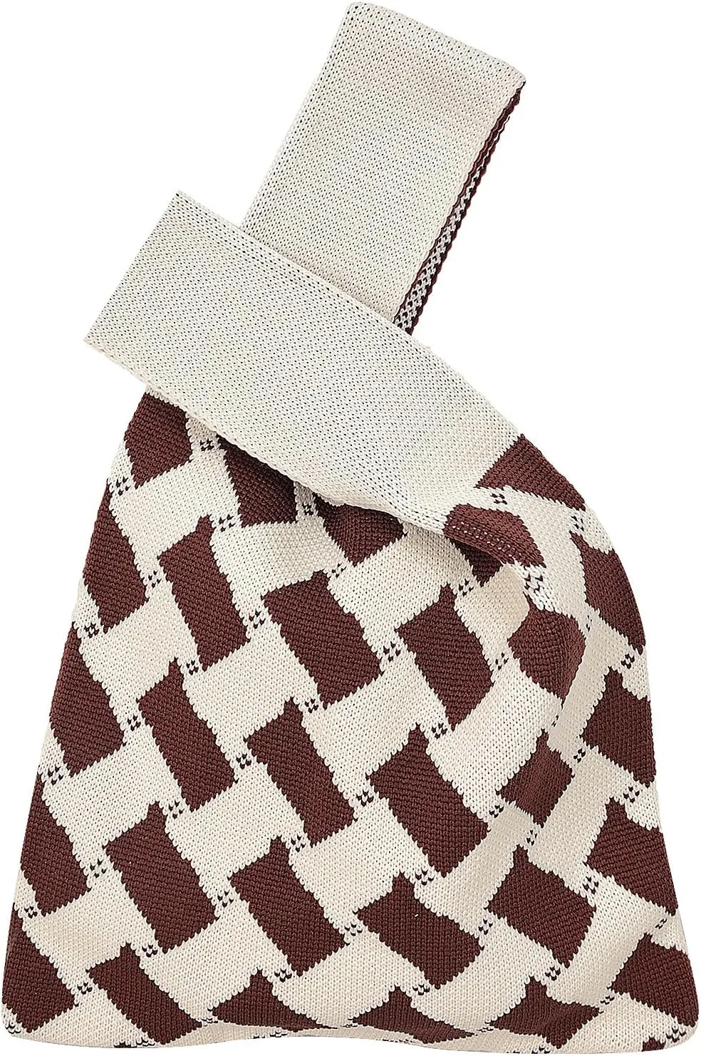 Wrist Knot Tote Bag Pouch Portable Knit Purse Crochet Bag, Mini Cute Wristlet Handbag for Women