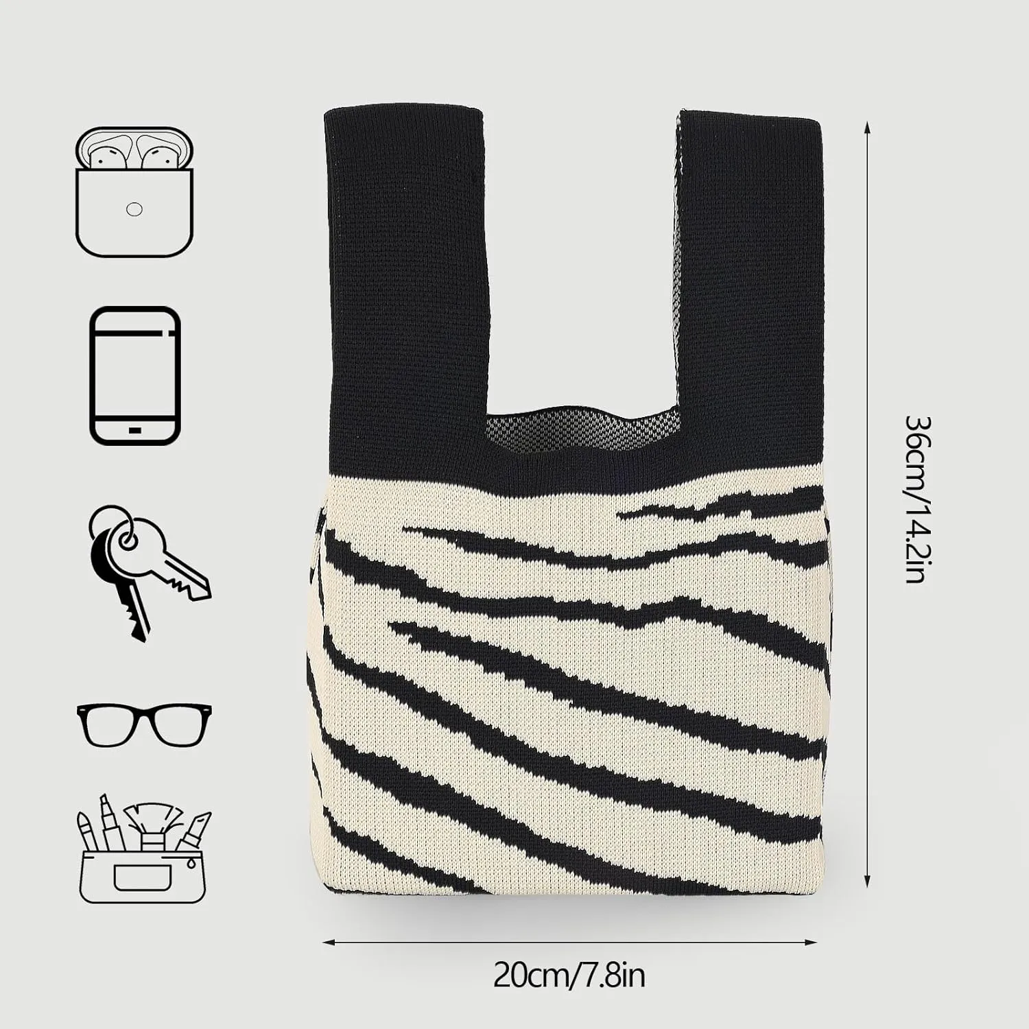 Wrist Knot Tote Bag Pouch Portable Knit Purse Crochet Bag, Mini Cute Wristlet Handbag for Women