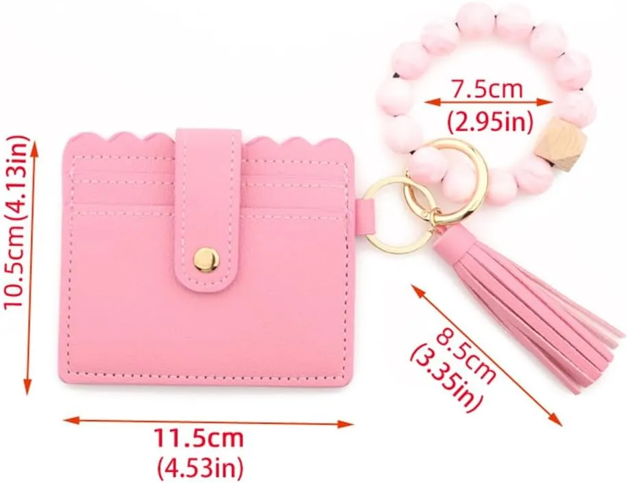 Wristlet Bracelet Keychain Credit Card Holder Purse, Keychain Wallet, Silicone Bead Tassel Key Ring for Women, Wristlet