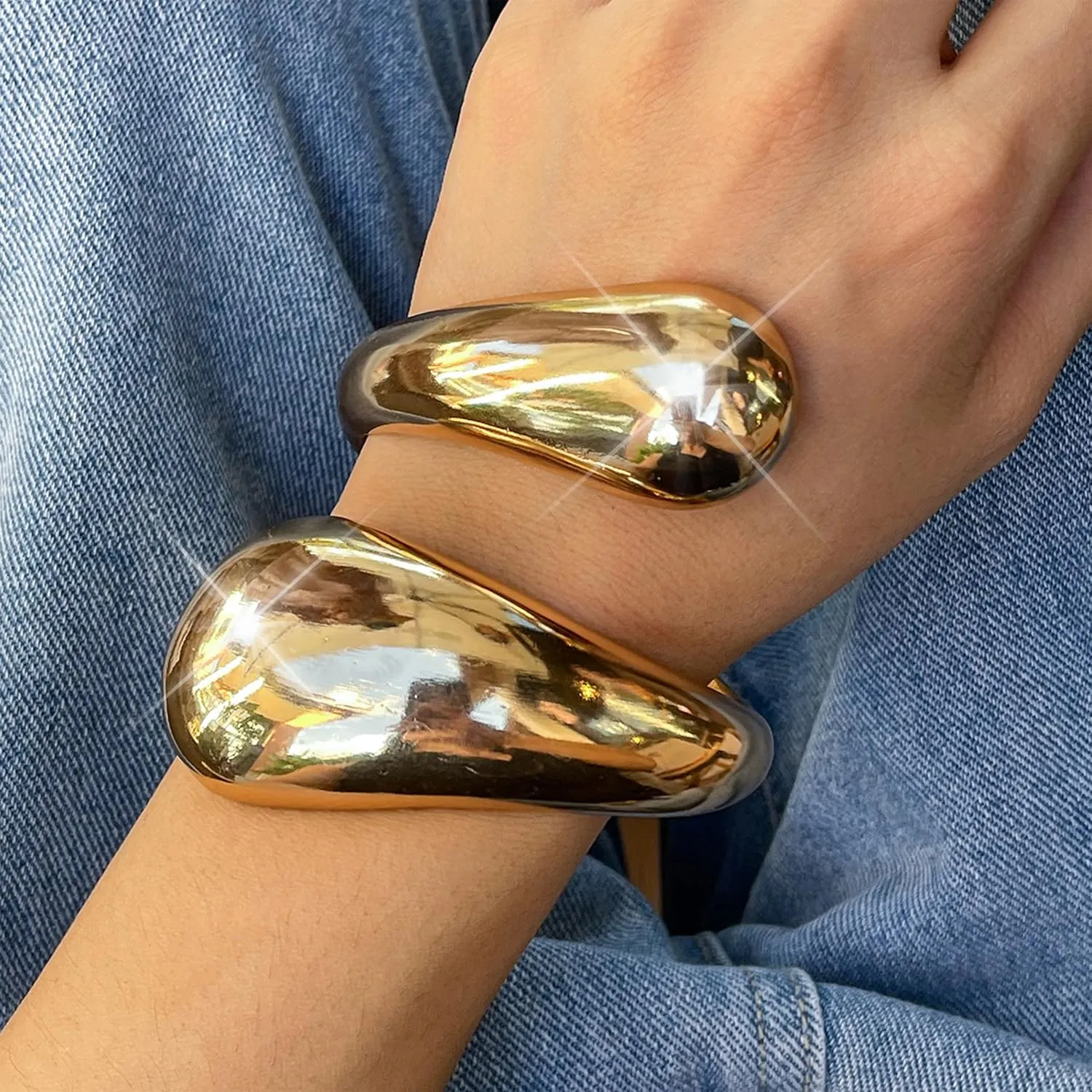 YANCHUN 2PCS Gold Bangles for Women Silver Bangle Bracelets Chunky Bangles Bracelets Non Tarnish Gold/Silver Bracelet for Women Trendy Jewelry Gift