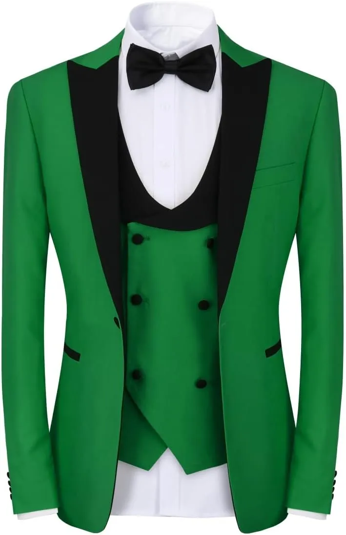 YFFUSHI Men's 3 Piece Suit Slim Fit One Button Prom Suits Set Blazer Vest Trousers