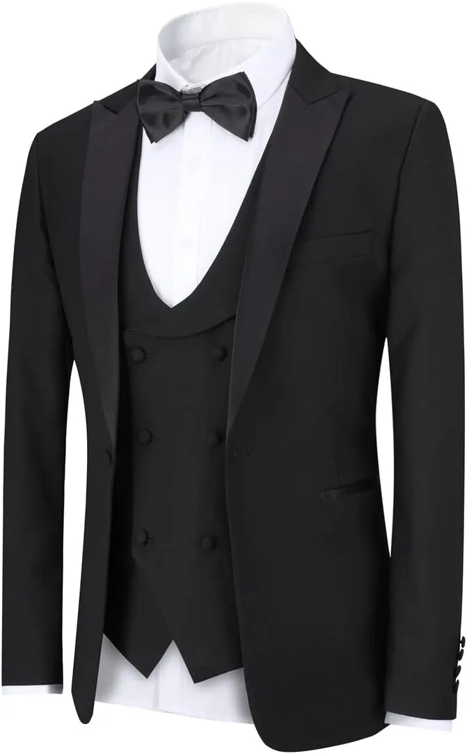 YFFUSHI Men's 3 Piece Suit Slim Fit One Button Prom Suits Set Blazer Vest Trousers