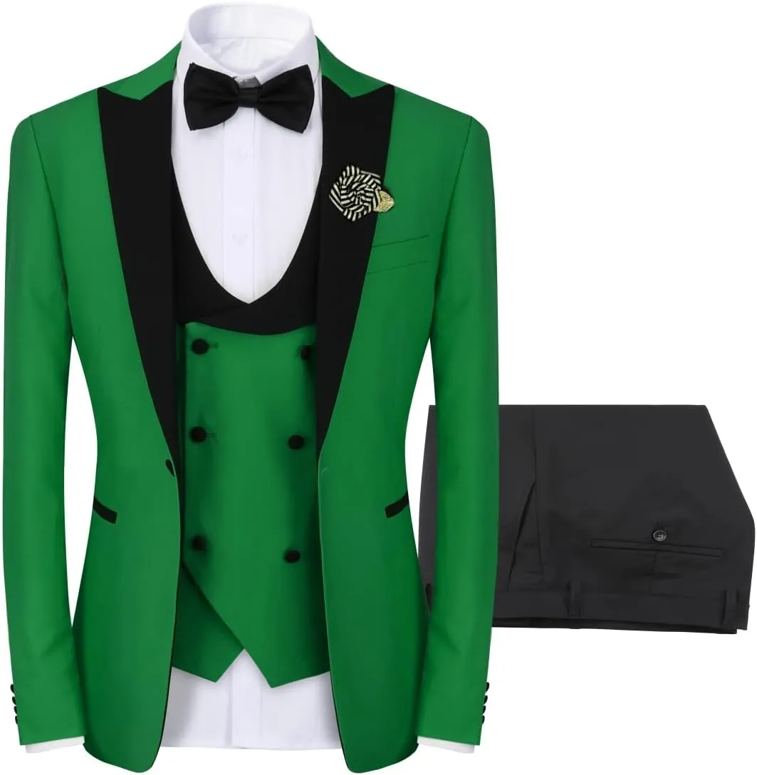 YFFUSHI Men's 3 Piece Suit Slim Fit One Button Prom Suits Set Blazer Vest Trousers