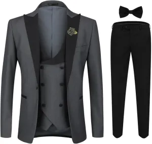 YFFUSHI Men's 3 Piece Suit Slim Fit One Button Prom Suits Set Blazer Vest Trousers