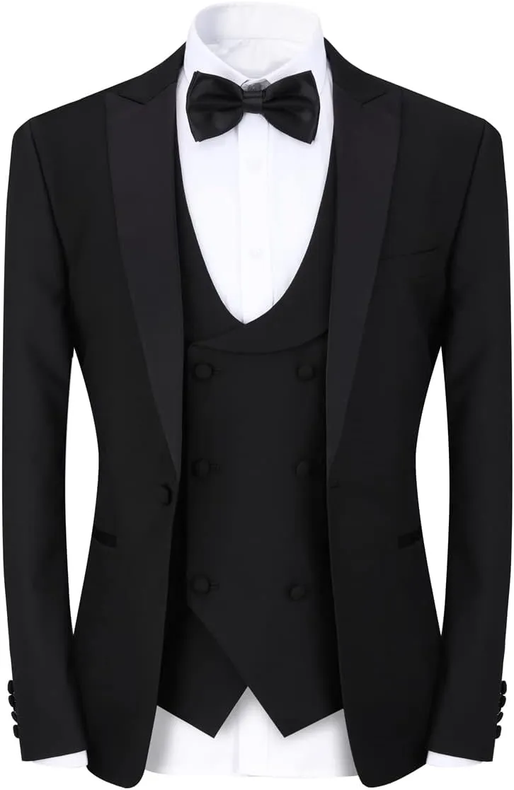 YFFUSHI Men's 3 Piece Suit Slim Fit One Button Prom Suits Set Blazer Vest Trousers